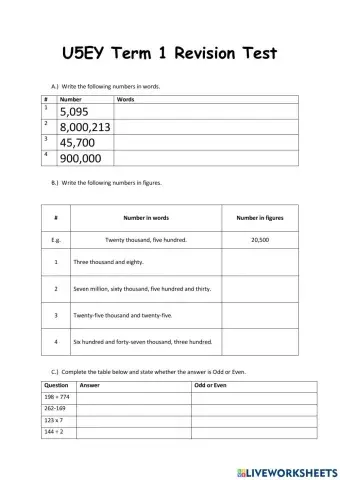 U5EY - Term 1 Revision Test