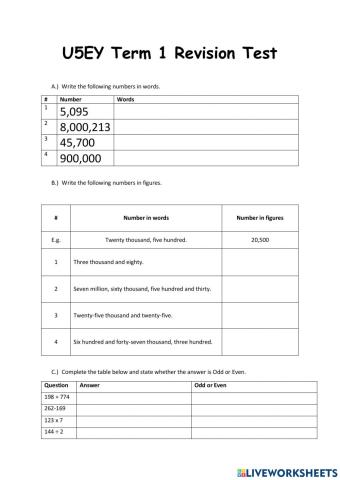 U5EY - Term 1 Revision Test