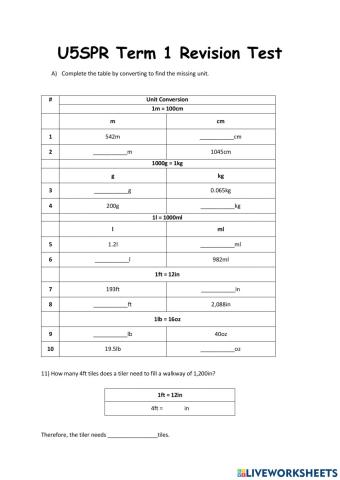 U5SPR Term 1 Revision Test