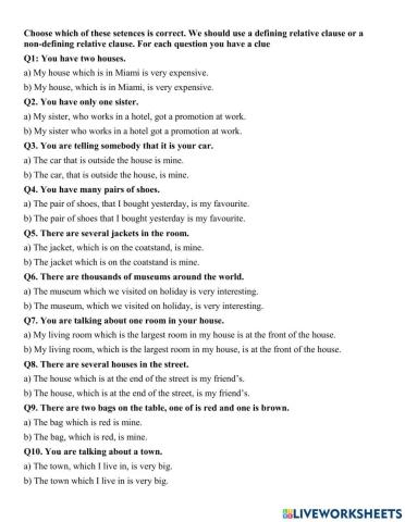 Test 15' (Defining - Non-defining Relative clause)