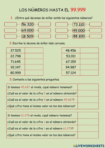 Los números hasta el 99.999