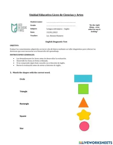 Diagnostic test 2nd grade