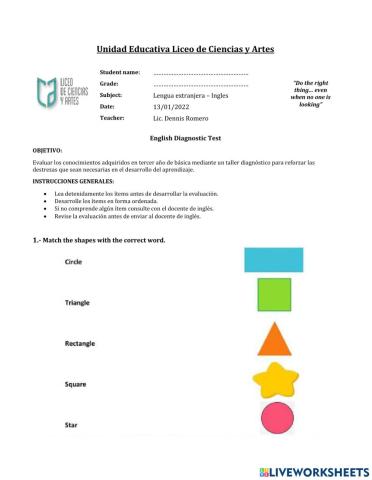 Diagnostic test 2nd grade