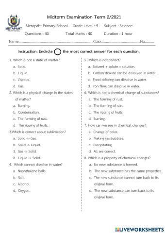 Midterm Test: Changes
