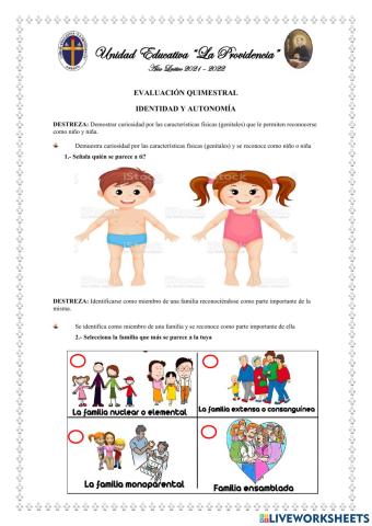Evaluación Quimestral Identidad y Autonomía