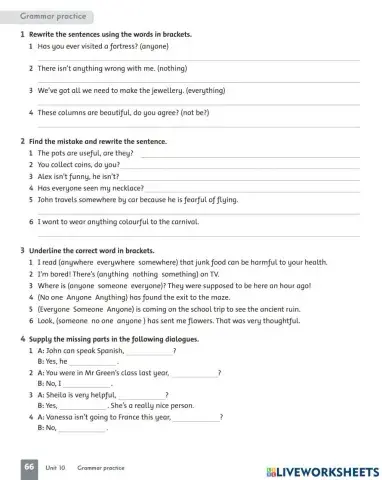 Indefinite pronouns and questions tags