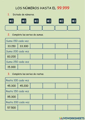 Los números hasta el 99.999
