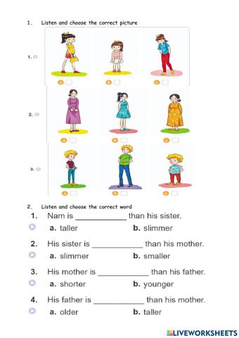 Test describing people- grade 4