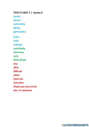 Tech it easy 1 lesson 9