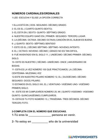 Numeros cardinales y ordinales