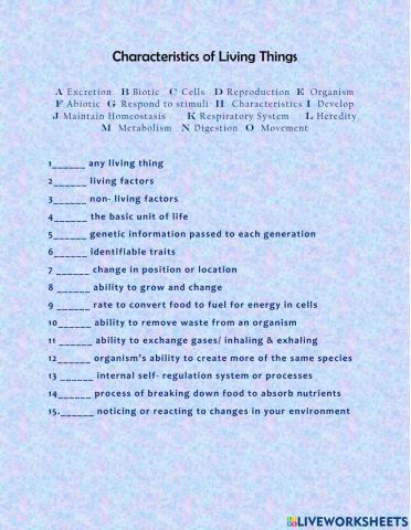 Characteristics of Living  Things