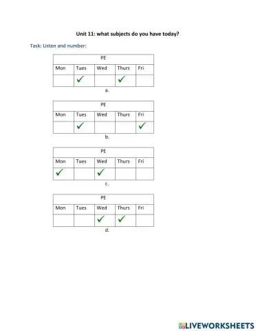 Unit 11: What subjects do you have today?