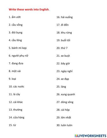 Ves - Kiểm tra từ vựng - Mover Sunday - 15-1-2022