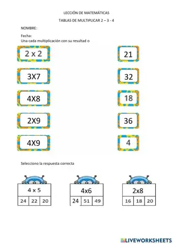 Tablas del 2 - 3 y 4