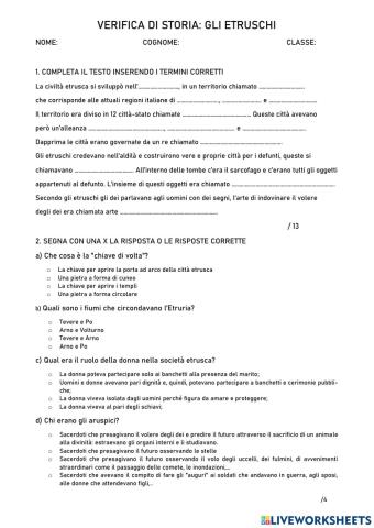 Verifica etruschi classe 5