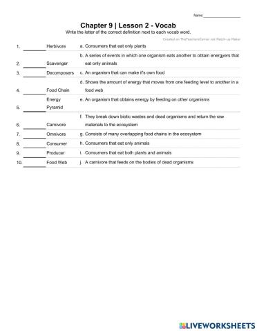Chapter 9 - Lesson 2 - Vocab Match
