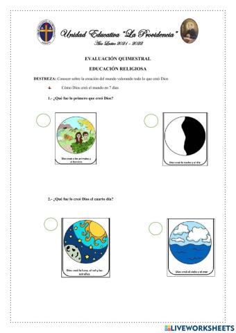 Evaluación Quimestral Educación Religiosa
