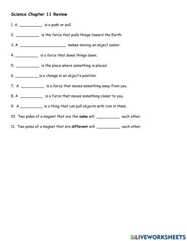 G1 Science Ch 11 Review Sheet