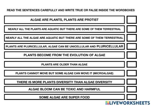 Plants and algae true or false