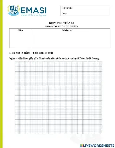 Kiểm tra tuần 20 - môn tiếng việt (viết)