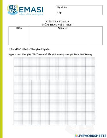 Kiểm tra tuần 20 - môn tiếng việt (viết)