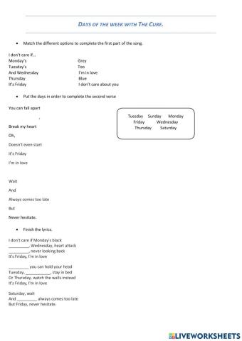 Days of the week with the Cure.