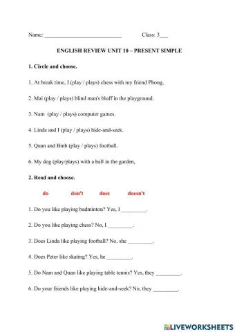 Grade 3 - Present simple tense