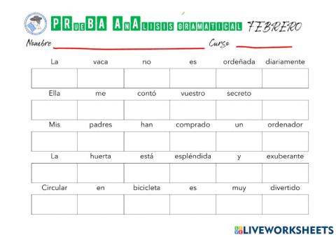 Prueba análisis gramatical febrero