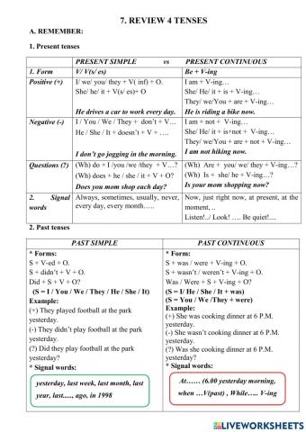 7. Review 4 tenses HW