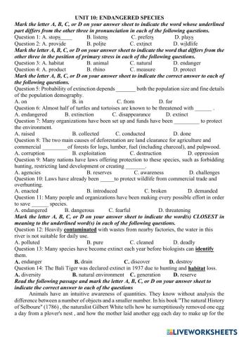 Unit 10 endangered species