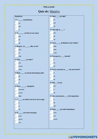 Warm up: être et avoir