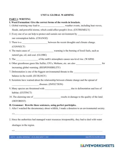 UNIT 6: Global warming-E11-sheet 1