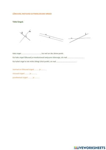 Lõikuvad, ristuvad ja paralleelsed sirged, 3.klass