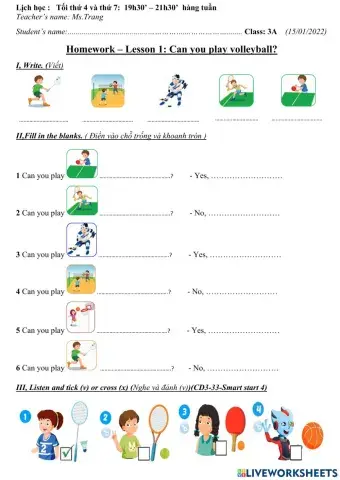 3A-Lesson 1- Can you play volleyball?