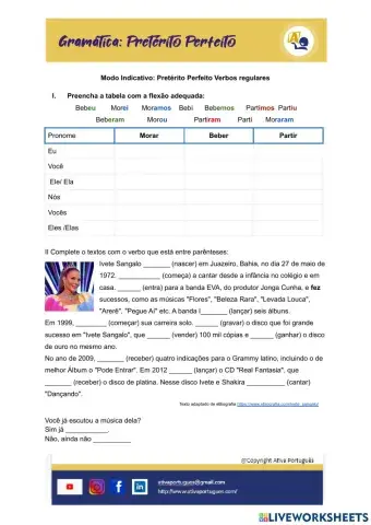 Pretérito Perfeito verbos regulares