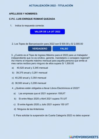 Evaluación de actualización tributaria