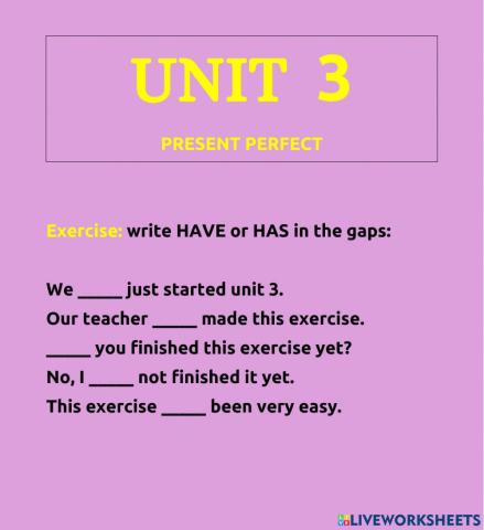 Separator - unit 3 - present perfect
