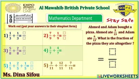 Add fractions with same denominators.
