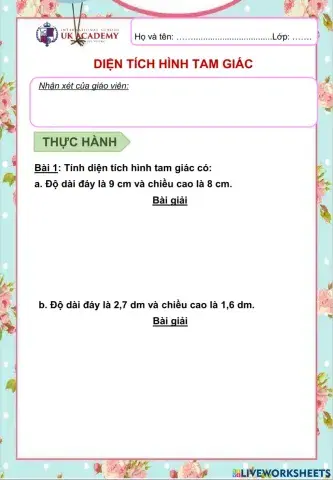 Toán 5 - Diện tích hình tam giác