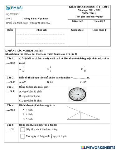 Kiểm tra định kì cuối hk1 MÔN TOÁN