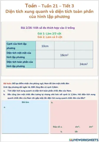 Diện tích xung quanh và diện tích toàn phần của hình lập phương