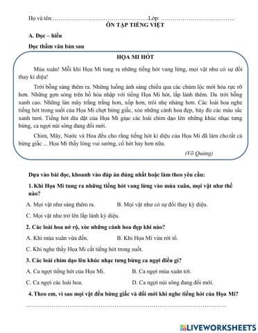 Tiếng Việt lớp 2 - Tuần 18.2