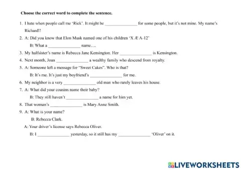 Names-Vocabulary Exercise