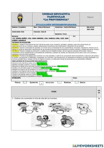 Ciencias Naturales exam