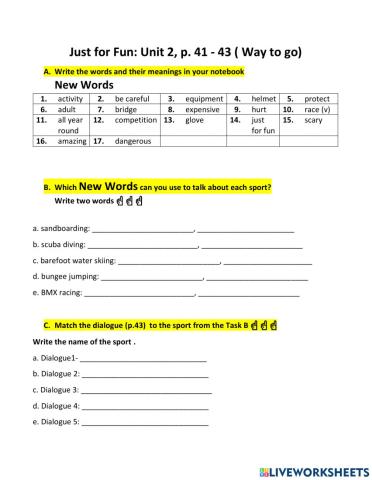 Just for Fun: Unit 2, p. 41 - 43 ( Way to go)