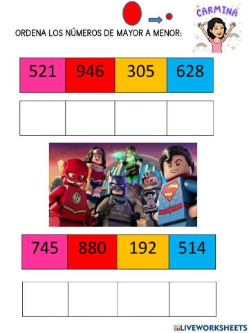 Ordena números de mayor a menor