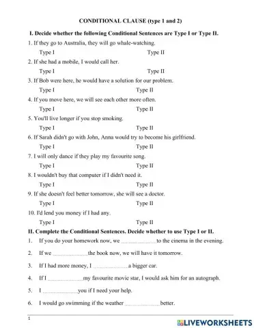 Conditioncal sentence type 1 and type 2