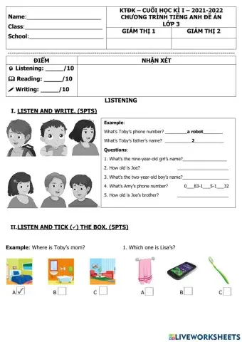 Đề kiểm tra hki lớp 3 đề án