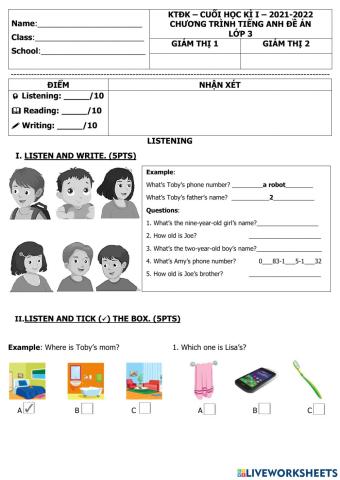 Đề kiểm tra hki lớp 3 đề án