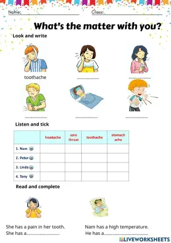 Unit 11: What's the matter with you? Lesson 1